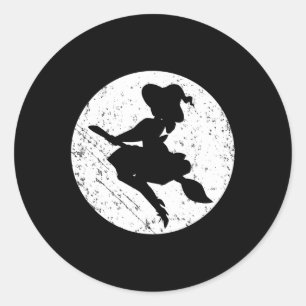 Coola Witch Silhouette Halloween Bus eller godis o Runt Klistermärke