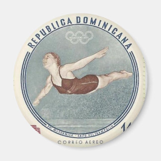 Coola Woman Swimmer Dives Frimärke Retro magnet