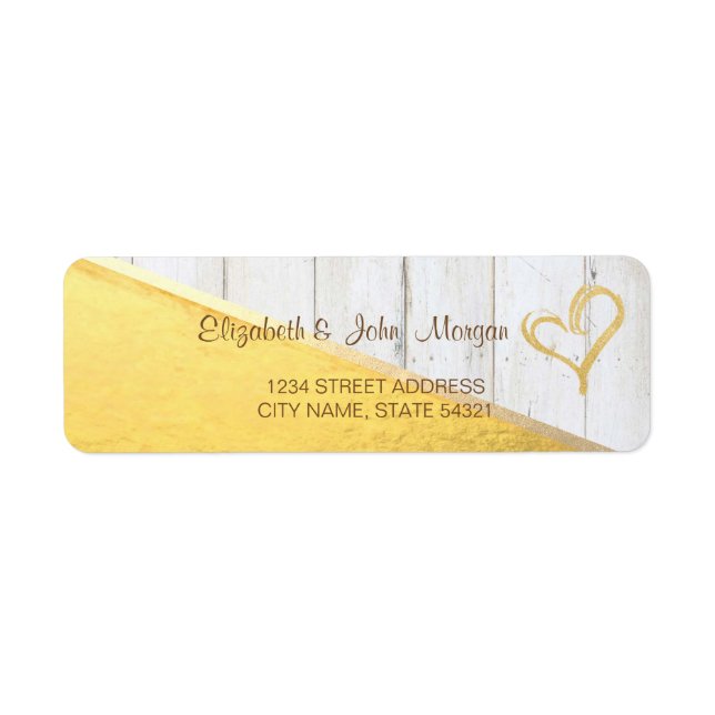 Coola Wood Struktur Guld Glitter Heart-adressetike Returadress Etikett (Framsidan)