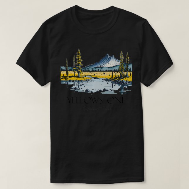 Coola Yellowstone National Park Hiking Watercolor  T Shirt (Design framsida)