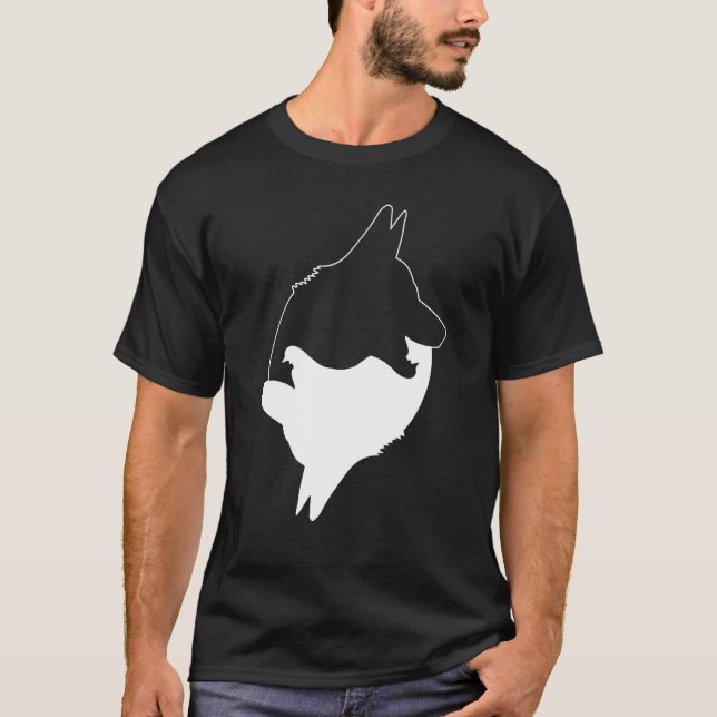 Coola Yin Yang Hund Cute German shepard with White T Shirt (Framsida)