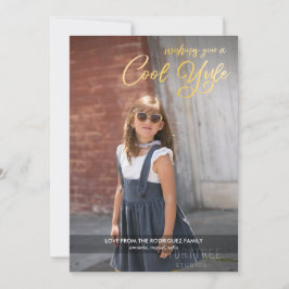 Coola Yule Faux Guld-skript med Helgdag Photo Julkort