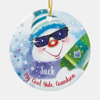 Coola Yule, Grandson, Snögubbe i Shades, jul Julgransprydnad Keramik