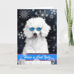 Coola Yule Jul White Pudel med Snöflingor Kort