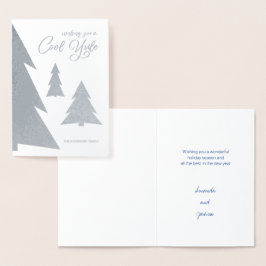 Coola Yule Modern Script Träd Helgdag Silver Folierat Kort
