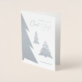 Coola Yule Modern Script Träd Helgdag Silver Folierat Kort