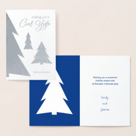Coola Yule Modern Träd Helgdag Blue & Silver Real Folierat Kort