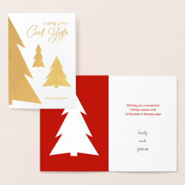 Coola Yule Modern Träd Helgdag Red och Guld Real Folierat Kort