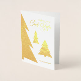 Coola Yule Modern Träd Helgdag Red och Guld Real Folierat Kort