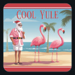 Coola Yule Santa och Flamingos Beach-jul Fyrkantigt Klistermärke<br><div class="desc">Vi presenterar vår Coola Jultomten och Flamingos Beach-julklämparna - en blandning av helgdag och tropisk roligt! Tomten och hans flamingovänner på en sandstrand.</div>