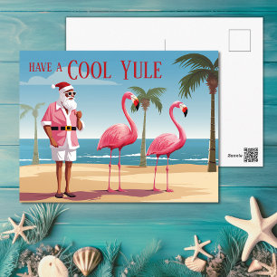 Coola Yule Santa och Flamingos Beach-jul Helg Vykort