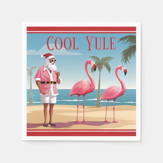 Coola Yule Santa och Flamingos Beach-jul Pappersservett (Framsidan)