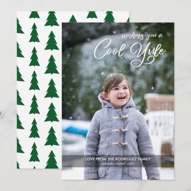 Coola Yule-skript din Photo Grönt Träd-jul Julkort (Fram/baksida)
