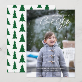 Coola Yule-skript din Photo Grönt Träd-jul Julkort