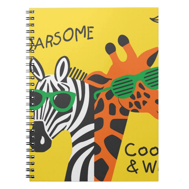 Coola Zebra Giraffe Tecknad Illustration Anteckningsbok (Framsidan)