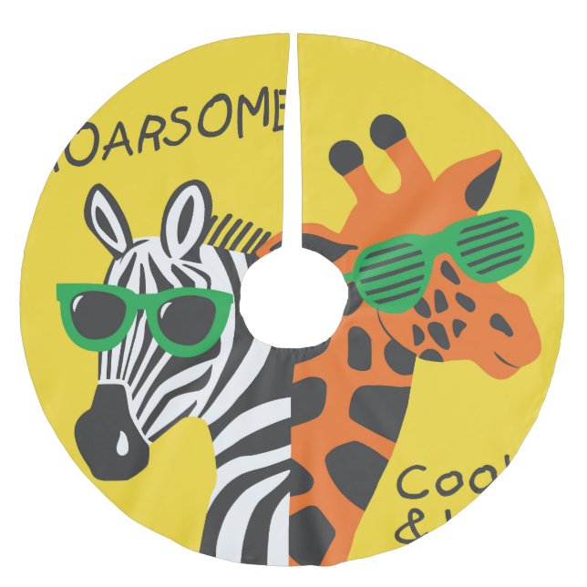 Coola Zebra Giraffe Tecknad Illustration Julgransmatta Borstad Polyester (Framsidan)