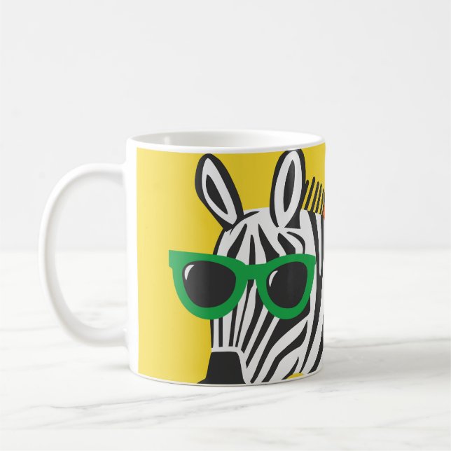 Coola Zebra Giraffe Tecknad Illustration Kaffemugg (Vänster)