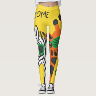 Coola Zebra Giraffe Tecknad Illustration Leggings
