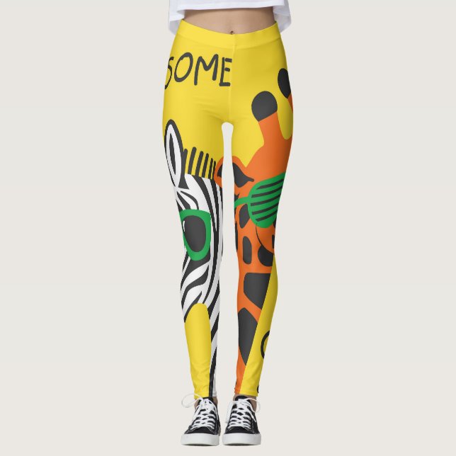 Coola Zebra Giraffe Tecknad Illustration Leggings (Framsida)