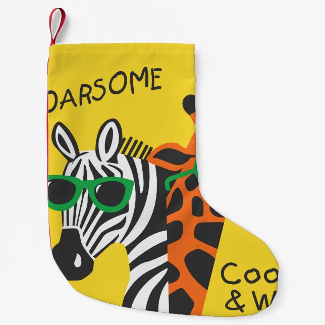 Coola Zebra Giraffe Tecknad Illustration Liten Julstrumpa (Framsidan)