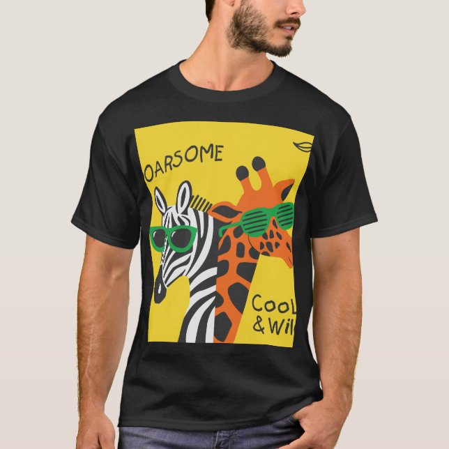 Coola Zebra Giraffe Tecknad Illustration T Shirt (Framsida)
