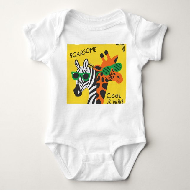 Coola Zebra Giraffe Tecknad Illustration T Shirt (Framsida)