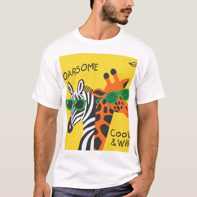 Coola Zebra Giraffe Tecknad Illustration T Shirt (Framsida)