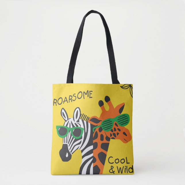 Coola Zebra Giraffe Tecknad Illustration Tygkasse (Framsida)