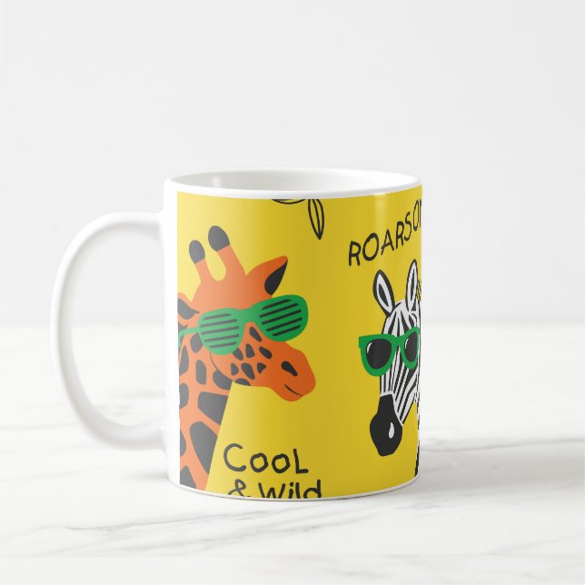 Coola zebra och giraffkläder på gult b kaffemugg (Vänster)