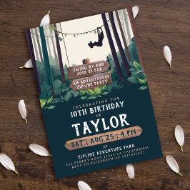 Coola Zipline Forest Birthday Äventyr utomhus Inbjudningar