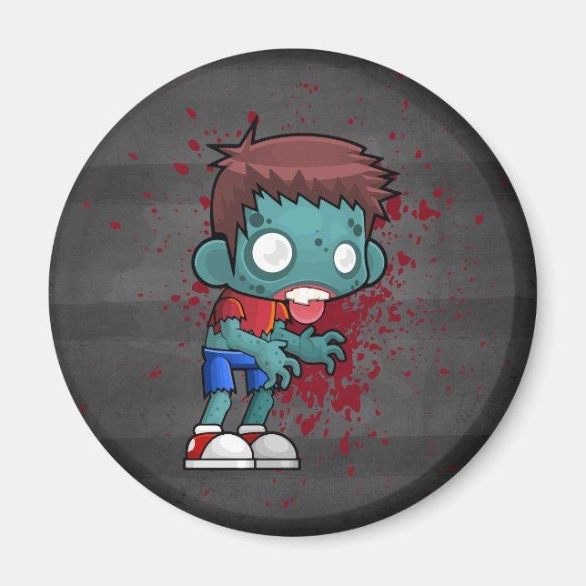 Coola Zombie-kille med blod/färgplatta Magnet (Framsidan)
