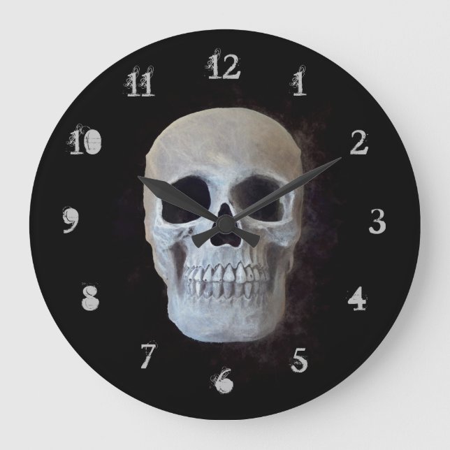 Coolan Black White Gothic Spooky med skullhuvud Stor Klocka (Framsida)