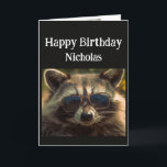 Coolan Brother Raccoon för eget namn på födelsedag Kort<br><div class="desc">Grattis på födelsedagen coola för eget namn,  broder för  i glas</div>