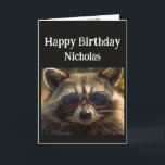 Coolan Brother Raccoon för eget namn på födelsedag Kort<br><div class="desc">Grattis på födelsedagen coola för eget namn,  broder för  i glas</div>