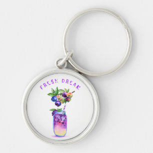 Coolan Drink Frukt Keychain (blåsbär) Rund Silverfärgad Nyckelring