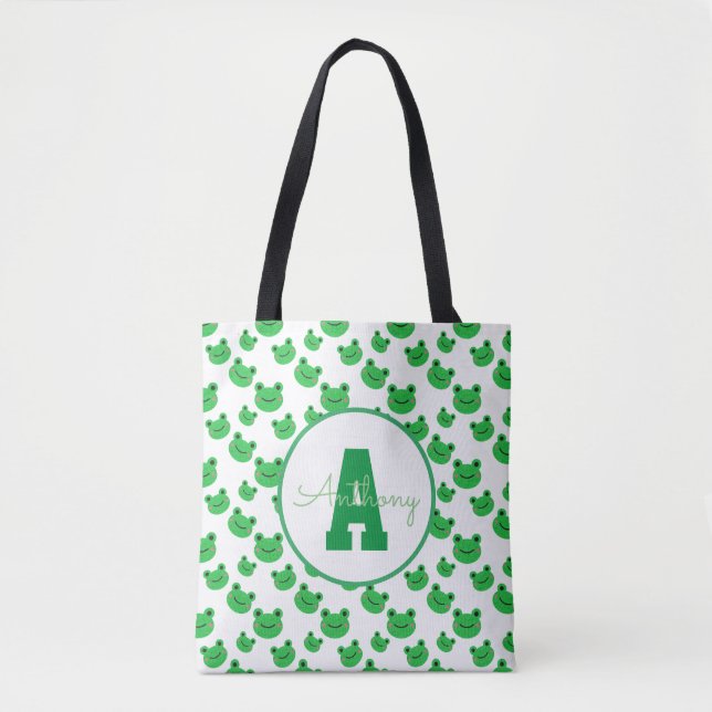 Coolan Froggy Monogram Template Kids Back to schoo Tygkasse (Framsida)