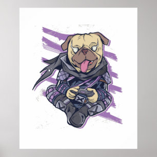 Coolan Gamer Pug Ninja Neon Tonåringars Graphics G Poster