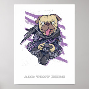 Coolan Gamer Pug Ninja Neon Tonåringars Graphics G Poster