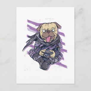 Coolan Gamer Pug Ninja Neon Tonåringars Graphics G Vykort