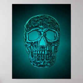 Coolan Glowing Skull Gothic Teal Grönt Scary Poster