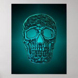 Coolan Glowing Skull Gothic Teal Grönt Scary Poster