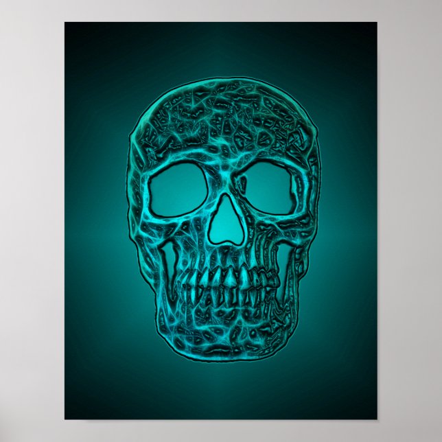 Coolan Glowing Skull Gothic Teal Grönt Scary Poster (Framsidan)