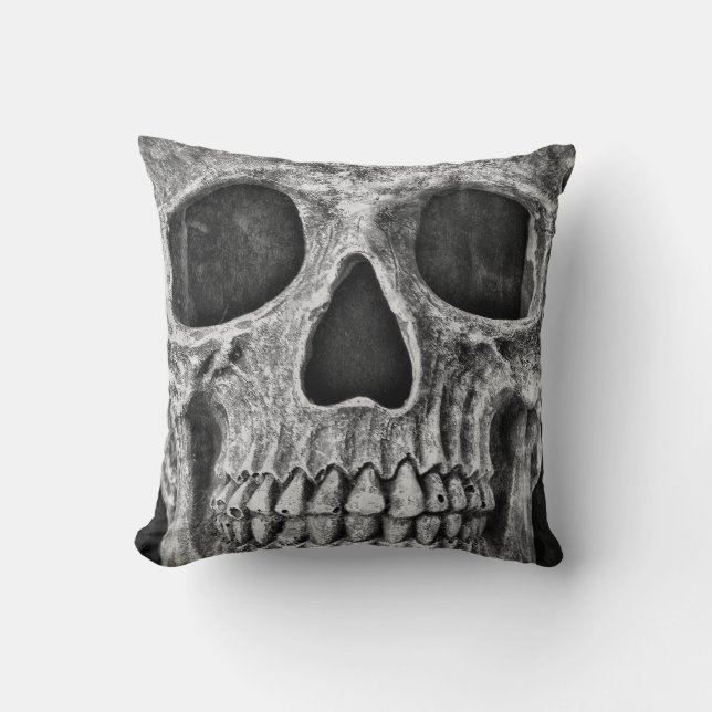Coolan Gothic Skull Black and White Grunge Kudde (Framsida)