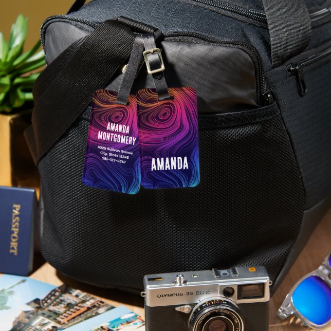 Coolan Groovy Abstrakt Swirls and Circles Bagagebricka (Fram & Baksida)