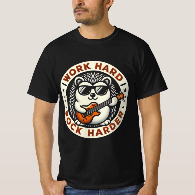 Coolan Hedgehog Guitar Design för hårt Sten Harder T Shirt (Framsida)