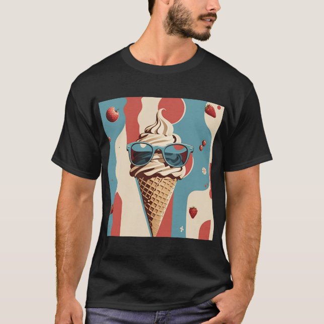 Coolan Ice Cream - Retro Cone med Shades Te-Shirt T Shirt (Framsida)