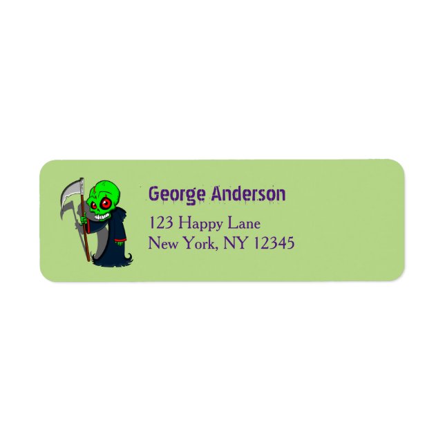 Coolan Lekande grim Reaper Illustration Creepy Returadress Etikett (Framsidan)
