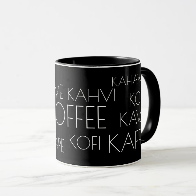 Coolan Ord COFFEE på många språk Mugg (Framsida höger)