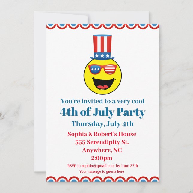 coolan Patriotic Emoji i  Party den 4 juli Inbjudningar (Framsida)