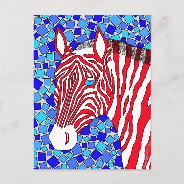 Coolan Patriotic Zebra Red White och Blue Rand Vykort (Framsida)